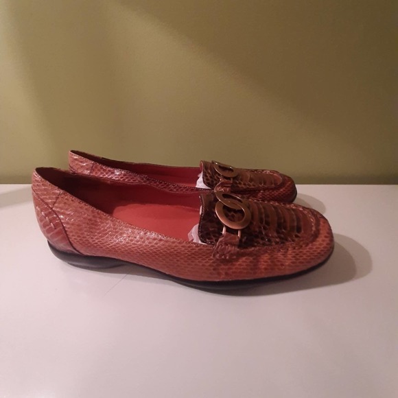 BELLINI "Barcelona " genuine snakeskin Copper/Brown loafers size 9W - Picture 6 of 15